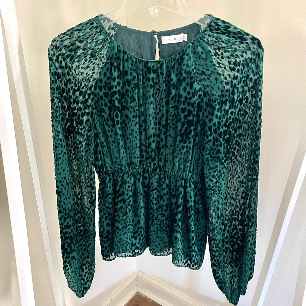 A.L.C Green Leopard Blouse